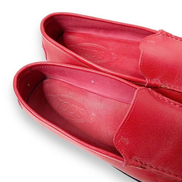 TOD’S Classic Red Pebbled Leather Driving Loafer Flat Shoes in Women’s US Size 9 - Picture 5 of 9